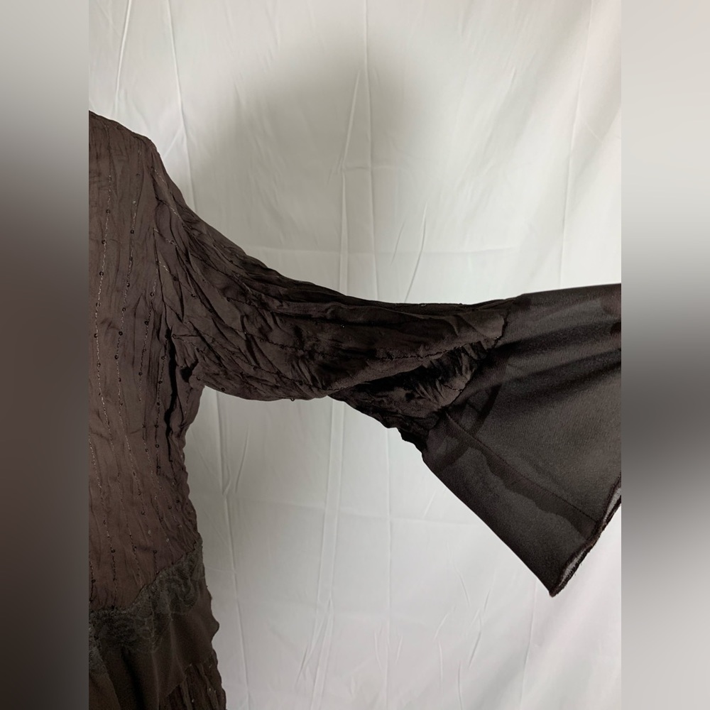 Signature by Robbie Bee 2 piece chocolate brown top & skirt crinkle & shimmer. - Picture 4 of 6